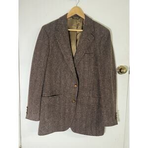 Men’s 100% Wool Brown Herringbone Blazer Jacket Sports Coat Grandpa